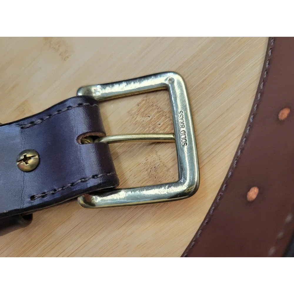 Forest Hill Brown Leather Belt Mens Size 48 Made in USA Brass Buckle‎ Handcraft